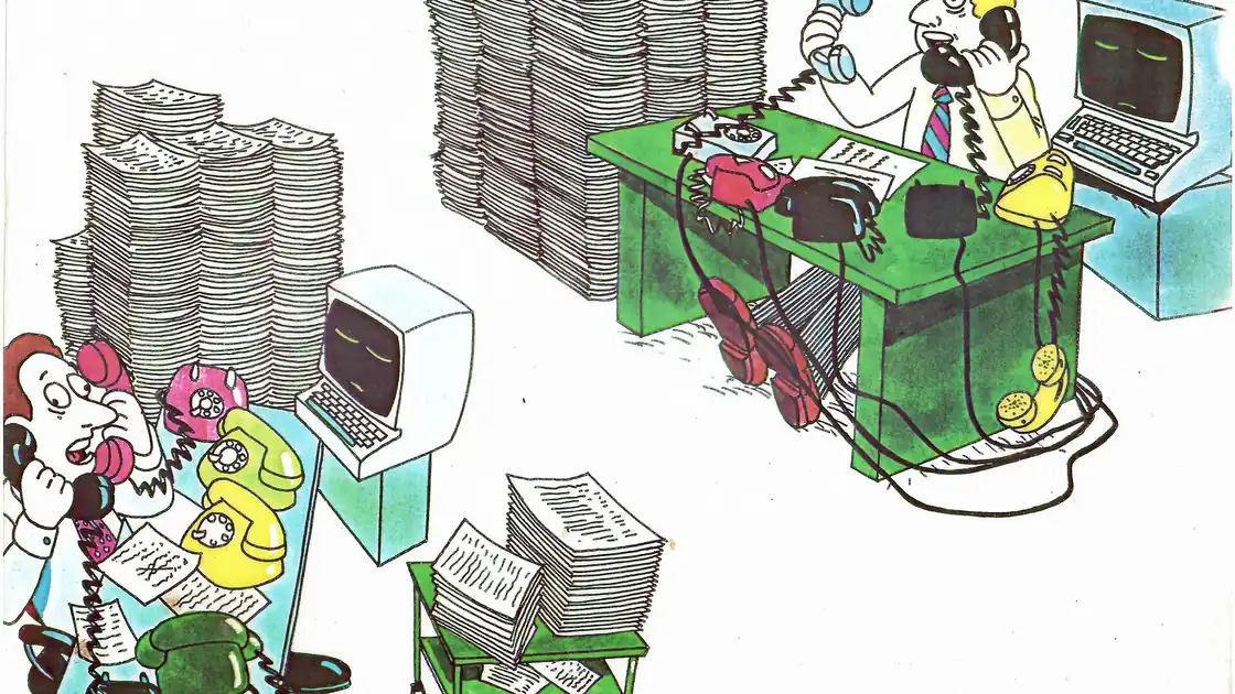 Ilustração de pilhas de papelada e cobranças