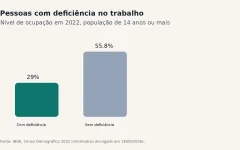Gráfico mostra o nível de ocupação de pessoas com e sem deficiência em 2022