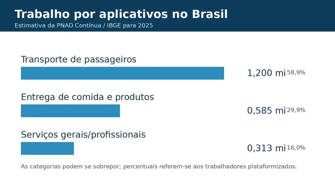 Gráfico com os principais tipos de trabalho por aplicativo no Brasil em 2025