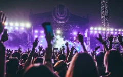 Público em um show com celulares erguidos diante do palco