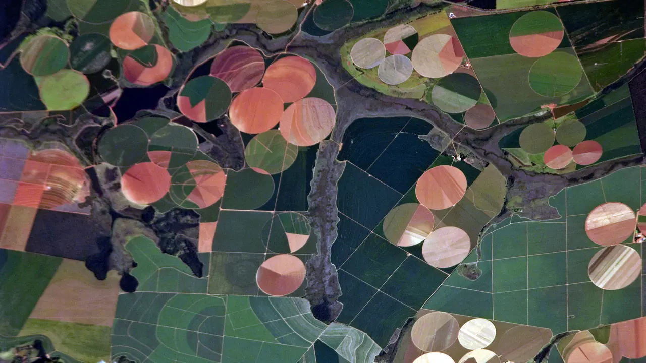 Campos agrícolas em círculos no oeste de Minas Gerais vistos de cima