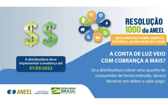 Card da ANEEL sobre cobrança a mais na conta de luz e devolução em dobro
